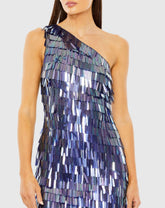 Multicolor One Shoulder Ombre Fringe Paillette Mini Dress